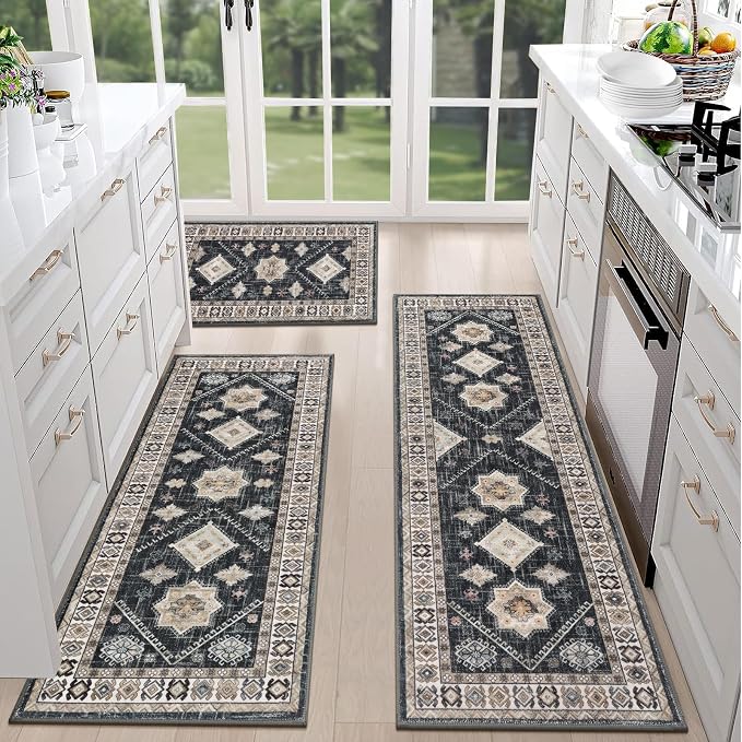 HEBE Boho Kitchen Rugs Set of 3, Non Slip Washable Kitchen Mats - Image 6