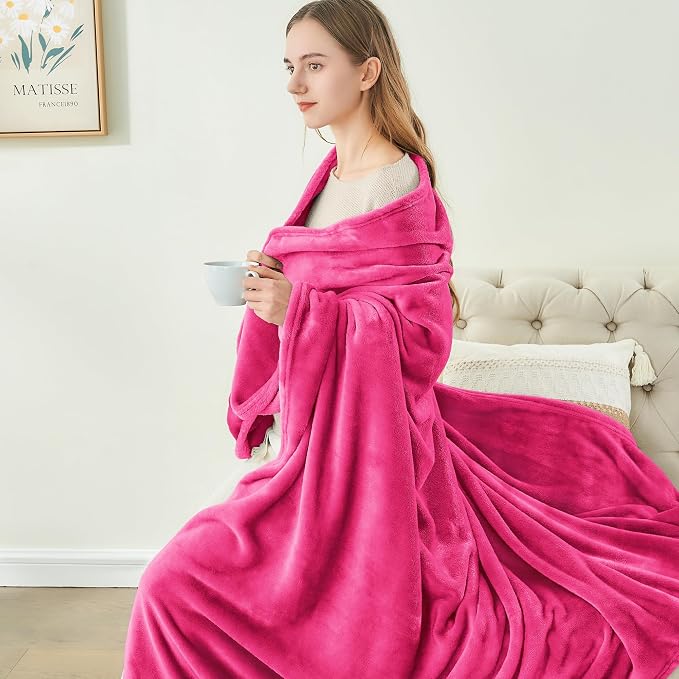 BEDELITE Fleece Blanket Soft Plush King Size Bed Blanket Hot Pink 108"x90" | - Image 8