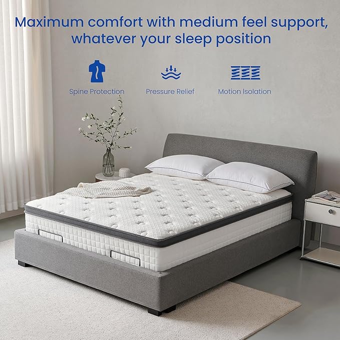 Twin Mattress 12 Inch, Hybrid Twin Size Mattress in a Box, Medium Feel, 3 Layer Premium Foam with Pocket Springs for Motion Isolation and Pressure Relieving, 75"x39"x12", 100-Night Trial