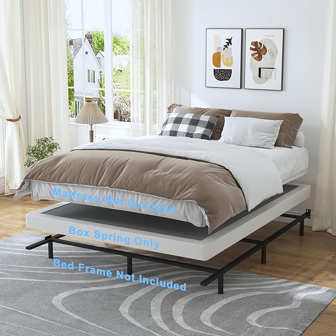 Full Box Spring 3 Inch, Low Profile Box Spring for Full Bed, Heavy Duty Mattress Foundation,Metal Bed Base with Fabric Cover/Non-Slip/Easy Assembly
