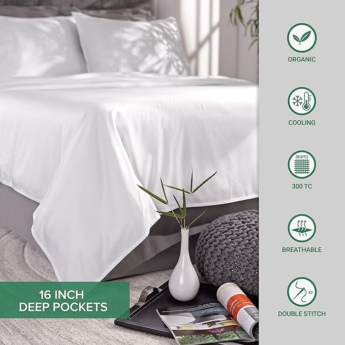 Pure Bamboo Queen Sheets, Genuine 100% Organic Viscose Derived from Bamboo Bed Sheet Set, Luxuriously Soft & Cooling, Double Stitching, 2 Year Quality Promise (Queen, Ivory)