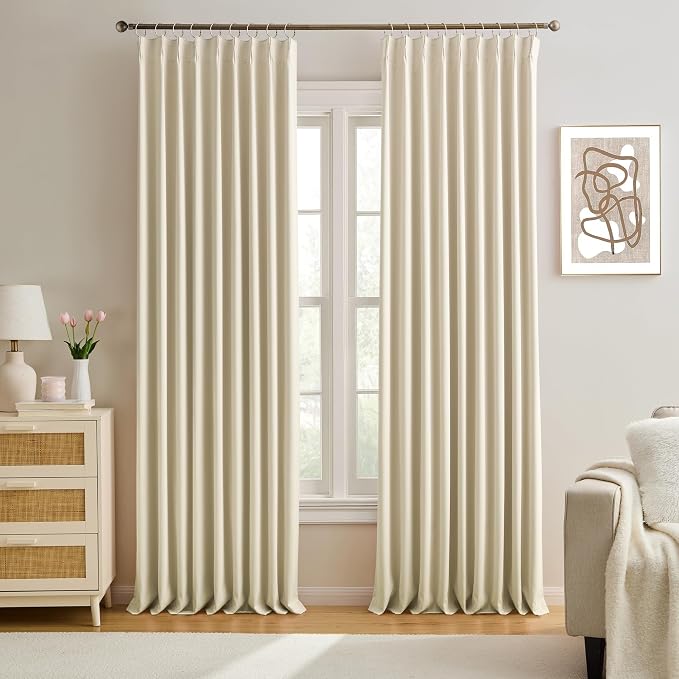Pleated Blackout Curtains 95 inch Length by KEQIAOSUOCAI