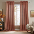 RYB HOME Linen Blend Curtains 102 inches Long for Living Room Home Office, Thick Heavy Textured Rod Pocket Light Filtering Machine Washable, W 52 x L 102 inches, Terracotta, 2 Panels