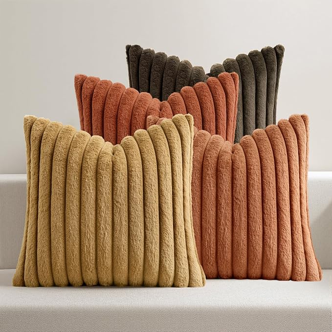 MIULEE Fall Rust Orange Faux Fur Plush Decorative Throw Pillow Covers18x18 | by MIULEE