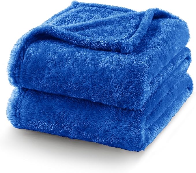 Exclusivo Mezcla Plush Fuzzy Fleece Bed Blanket Queen Size, Super Soft, Fluffy and Warm Blankets Suitable for All Seasons (Cobalt Blue, 90x90 Inches)