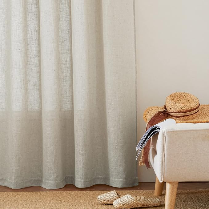 RYB HOME Sheer Linen Curtains Light & Privacy Semi Translucent Curtains Sheer - Image 3