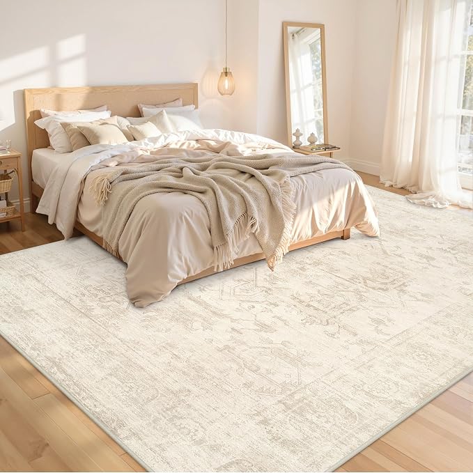 8x10 Area Rugs Living Room: Bedroom Washable Carpet Beige/Brown | Large Vintage - Image 2