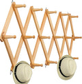 WEBI Accordion Wall Hanger,Expandable Wooden Coat Rack Wall Mounted,Accordion Hat Rack for Wall Rack for Hats,Caps,16 Peg Hooks,Natural