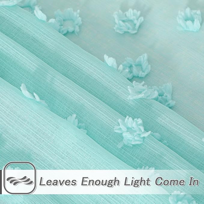 MYSKY HOME Pom Pom Aqua Sheer Curtains for Bedroom Living Room Light Filtering Semi-Sheer Curtains for Nursery Girls Kids Room Rod Pocket Boho Voile Draperies Aqua 52 x 95 inch 2 Panels