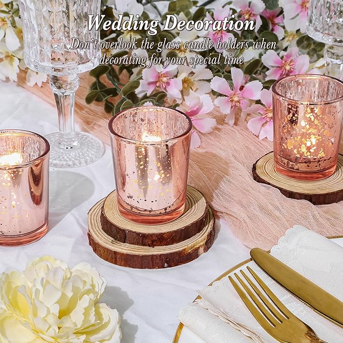Votive Candle Holders Set of 24, Speckled Mercury Rose Gold Candle Holders for Wedding Centerpiece Table Decorations, Tealight Candle Holder for Party Bridal Shower Decor, Home Decor