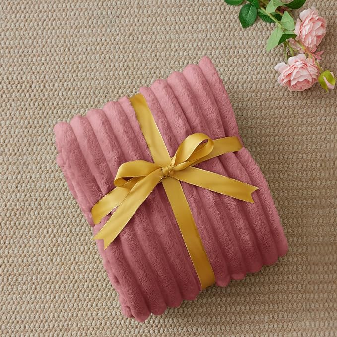 BEDELITE Striped Fleece Throw Blanket, Brick Dust, Soft Cozy, Lightweight Warm - Image 6
