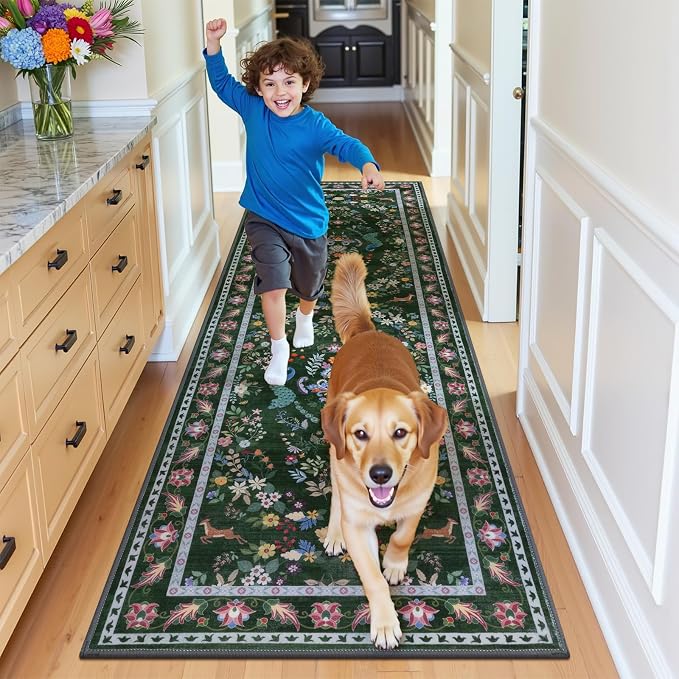 HEBE Hallway Runner Rug 2'x6', Washable Non Slip Kitchen Rug Runner | Soft Boho - Image 8