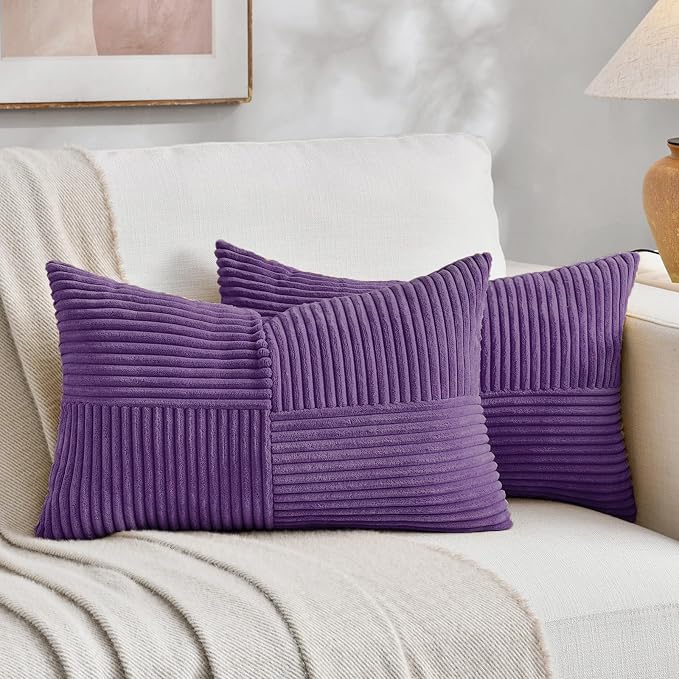 Fancy Homi 2 Packs Purple Lumbar Decorative Throw Pillow Covers 14x24 Inch by Fancy+Homi