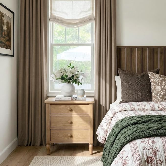 100% Blackout Linen Textured Curtains 72 Inch Long, Copper Brown | 100% - Image 2