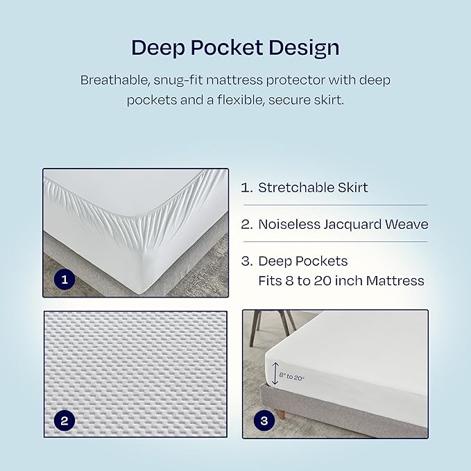 2-Pack Waterproof Mattress Protector for King Size Bed - Soft, Noiseless, Cooling, Deep Pocket Mattress Protector to Fit 8-20 inch Mattress