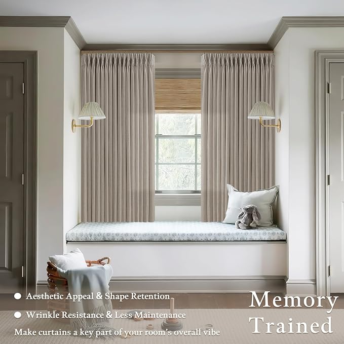 Light Filtering 54 Inch Pleated Linen Taupe Curtains 50 Inch Wide | Pinch Pleat - Image 2