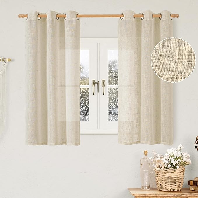 Natural Linen Semi Sheer Curtains 48 Inch by LAMIT