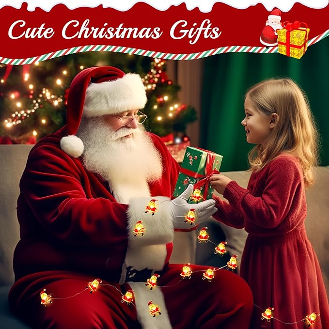 Christmas Decorations Indoor Lights, 10FT 30 LED Christmas Santa Claus Fairy String Lights Battery Operated for Xmas Tree Party Festive Holiday Christmas Gifts Cute Room Decor