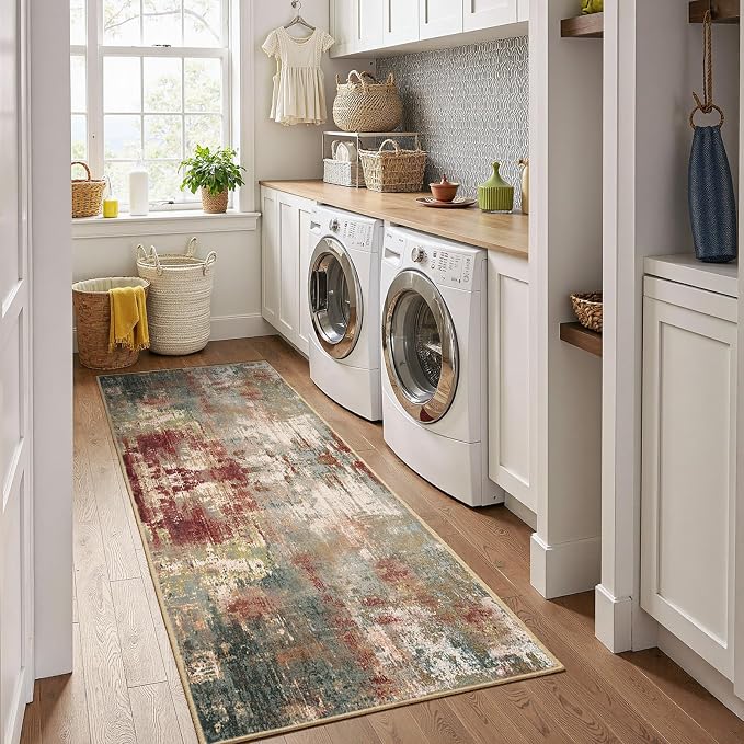 RELEANY Washable Runner 2'x8' Abstract Area Rug - Image 4