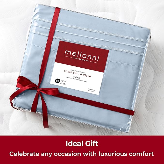 Mellanni Extra Deep Twin Sheets - 3 PC Iconic Collection Bedding - Hotel Luxury, Ultra Soft, Cooling Bed Sheets - Wrinkle, Fade, Stain Resistant (Twin, Blue Hydrangea)