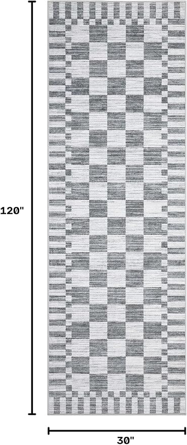 GarveeHome 2.5x10 Grey Checkered Kitchen Runner Rug - Image 2