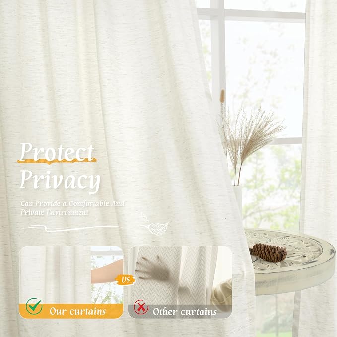Cream Semi Sheer Linen Curtains - Image 5