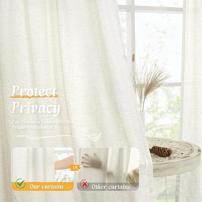 Light Filtering Cream Linen Curtains 48 Inch Length - Image 5