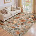 RELEANY Floral Washable 6x9 Area Rugs Brown/Brick | Flower Carpet Print Boho by RELEANY