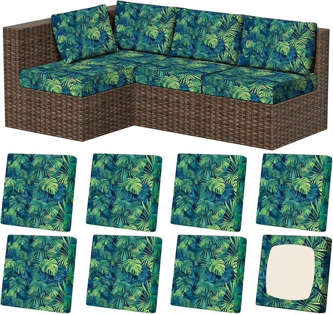 8Pcs Outdoor Cushion Covers, Stretch Patio Furniture Couch Chair Slipcovers | by VORSHAPE