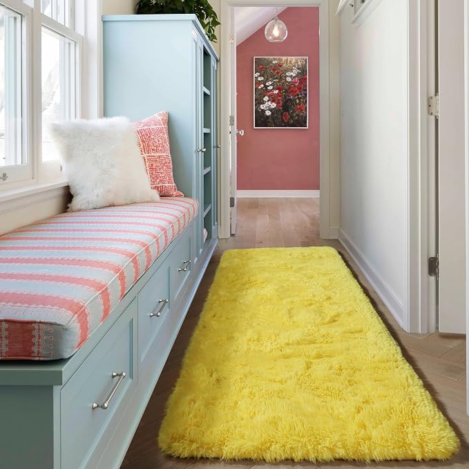 Yellow Runner Rugs for Bedroom Living Room, Fluffy 2x6 Bedside Area Rug | - Image 6