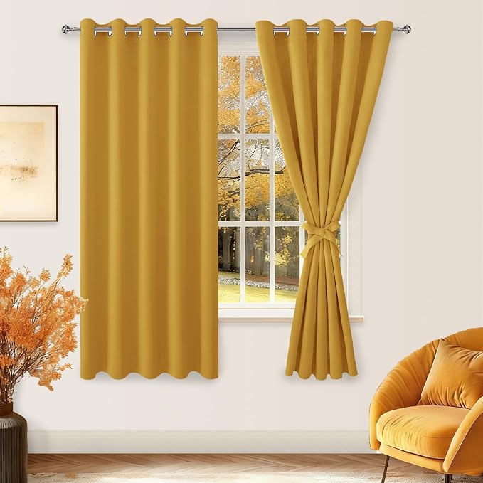 Blackout Curtains for Bedroom, 60 x 63 Inches Length Mustard Yellow | Thermal by Hiasan