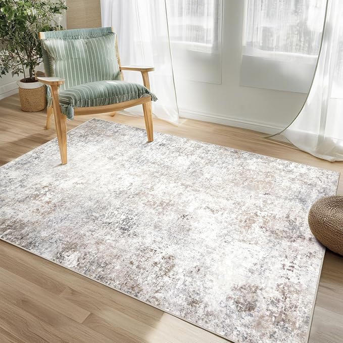Beige Grey Washable Rugs 4x6 Area Rugs - Image 6