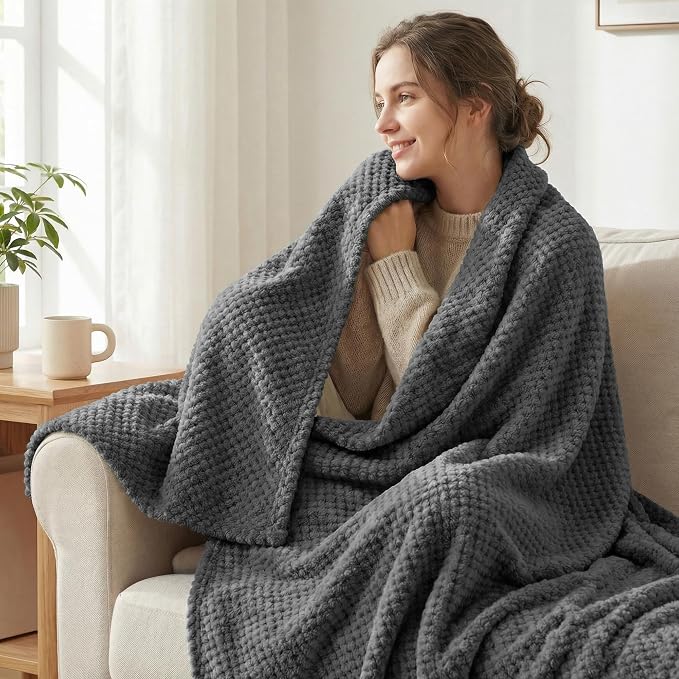 Exclusivo Mezcla Soft Waffle Fleece Bed Blanket Twin XL Size, Cozy Fluffy Design - Image 2
