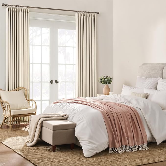 Cream Beige Color Luxury Blackout Curtains 96 Inch Long Pinch Pleated - Image 4