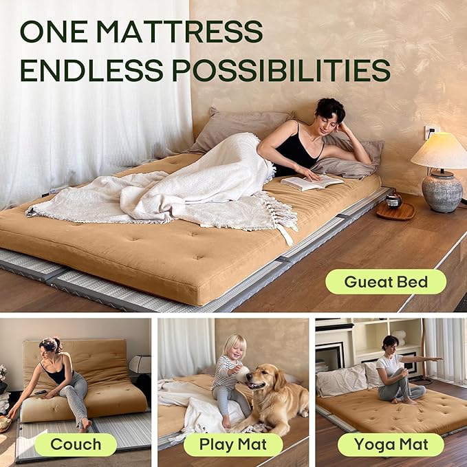 ZonLi Japanese Floor Futon Mattress Full Size 75"x 54", 100% Cotton Cover 4'' Thicken Tatami Mattress, Foldable Sleeping Pad, Portable Dormitory Tatami Mat, Roll Up Floor Lounger Bed for Adult