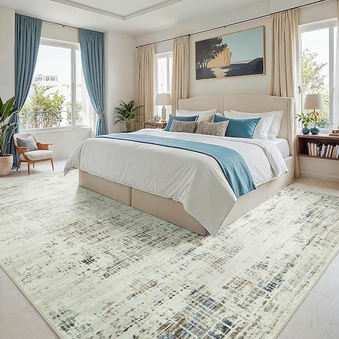 6x9 Washable Area Rug for Living Room Bedroom: Non-Slip Modern Gray White | - Image 2