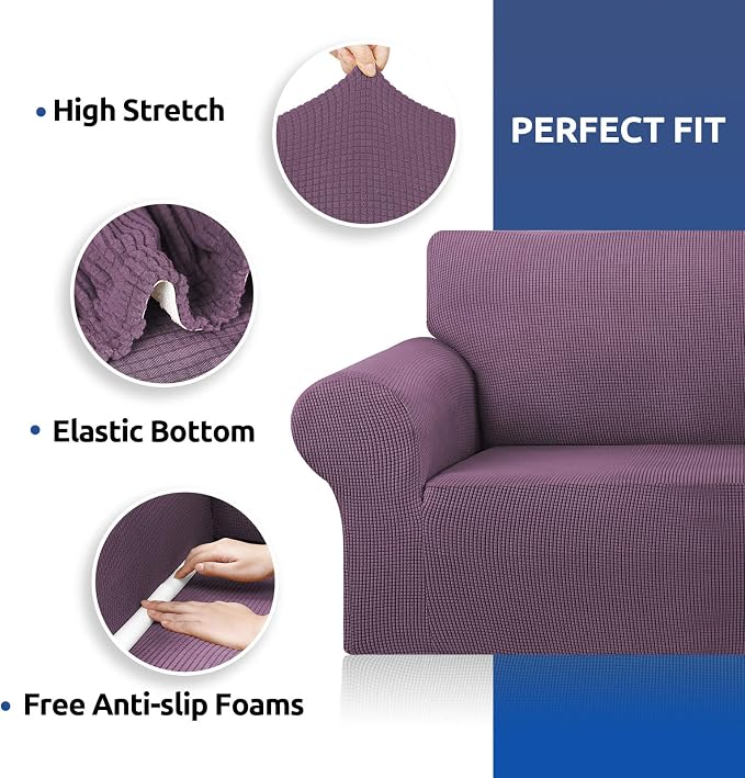 Stretch Couch Covers for Sofa, 3 Cushion Couch Slipcover, Dark Purple | 1-Piece - Image 7