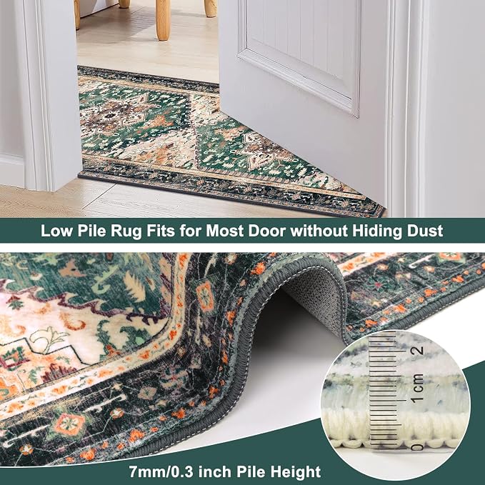 Yamaziot Washable Runner Rug, 2x8 Non-Slip Boho Vintage Hallway Kitchen Rug | - Image 5