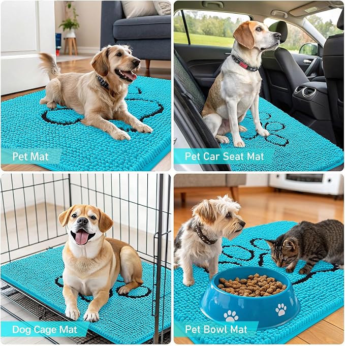 OLANLY Dog Door Mat for Muddy Paws 30x20, Paw Print Design Chenille Mud Mat | - Image 7