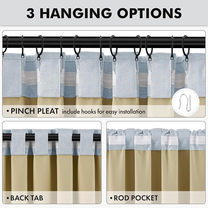 MIULEE 100% Blackout Linen Curtains 42 x 63 Inch Chambray Blue 2 Panels | - Image 5