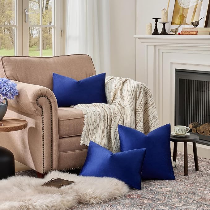 GIGIZAZA Royal Blue Velvet Throw Pillow Covers 12x20 Pack of 2 | Decorative - Image 3