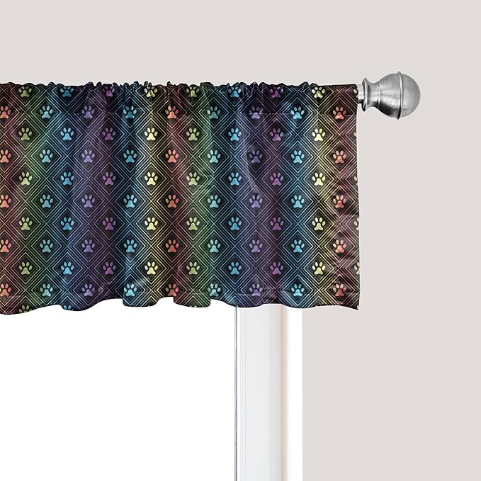 Ambesonne Dog Lover Window Valance, Paw Print Pattern Diamond Shaped Rhombus Shapes Design Geometric Arrangement, Curtain Valance for Kitchen Bedroom Decor with Rod Pocket, 54" X 12", Petrol Blue