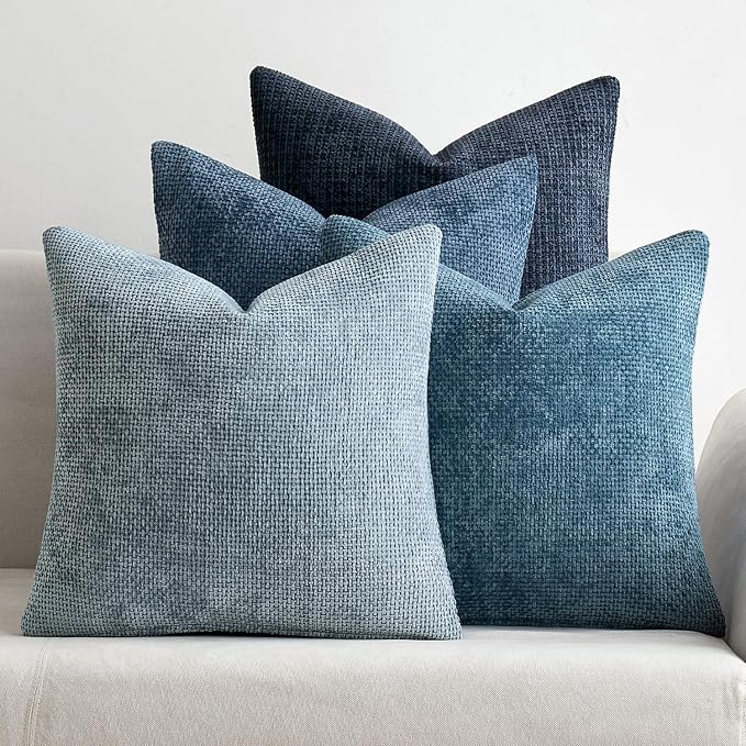 MIULEE Soft Decorative Chenille Euro Pillow Covers Blue Series 26x26 | Pack of 4 by MIULEE