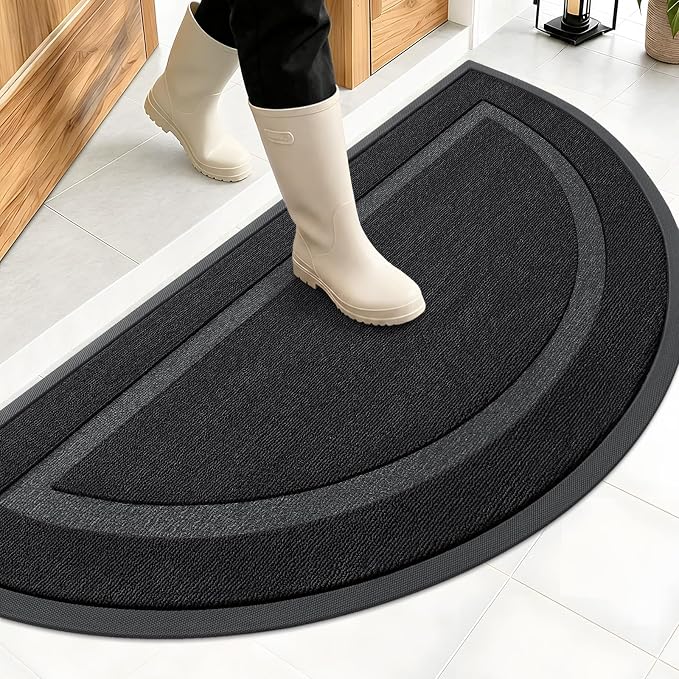 OLANLY Half Circle Front Door Mat Outside 47x23 All-Season Rubber Doormat | Jet by OLANLY