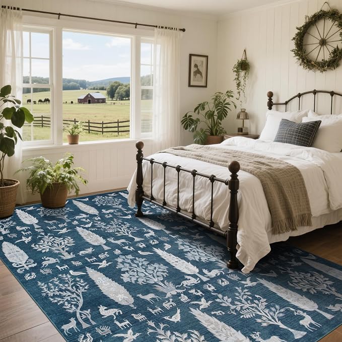 Washable Rugs 8x10 Area Rug for Living Room, Dining Room- Tree Blue | Ultra - Image 8