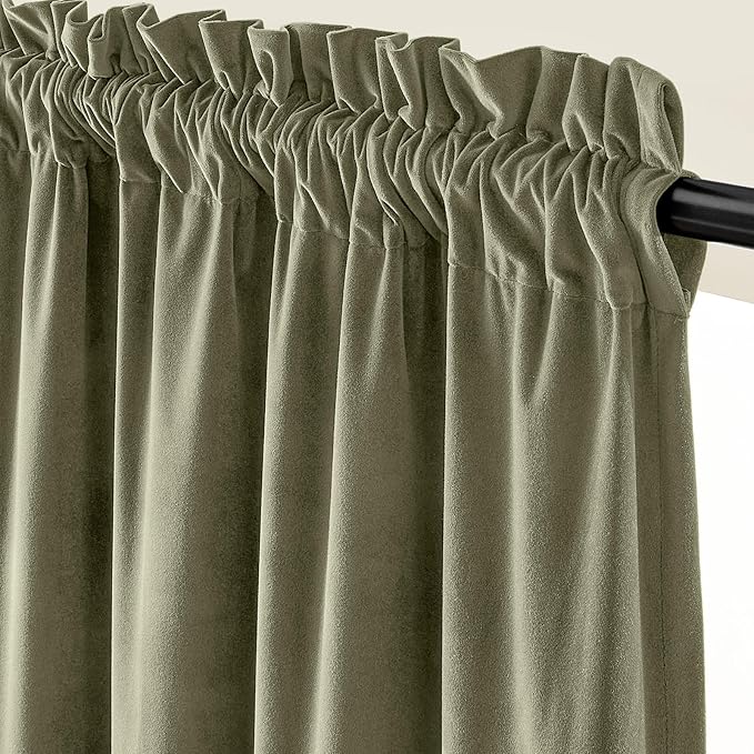 Lazzzy Velvet Blackout Curtains Thermal Insulated Room Window Drapes Super Soft Luxury Curtains for Living Room Bedroom Rod Pocket 2 Panels, Olive Sage, 42" W x 84" L