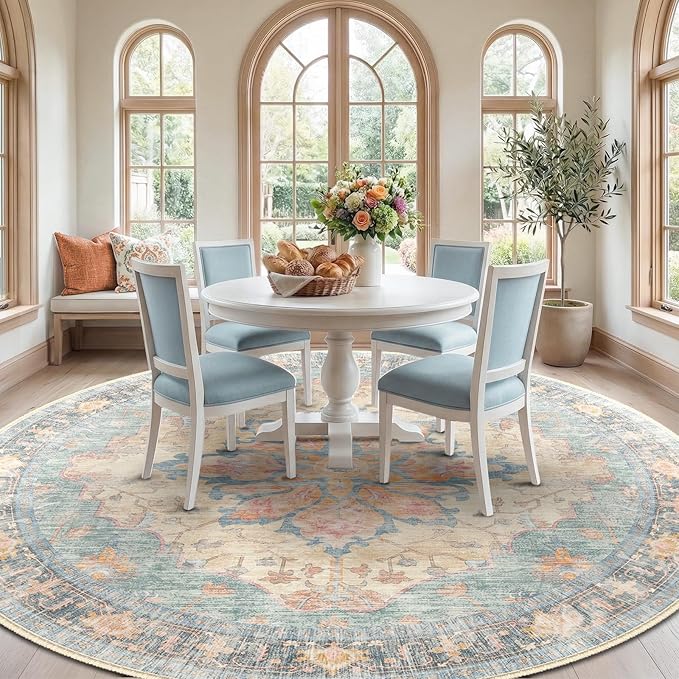RELEANY Washable Area Rug, Round 10ft, Water Repellent, Pet Friendly, Vintage - Image 3