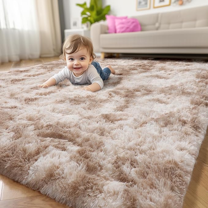 Amdrebio Beige Tan Furry Plush Area Rug 5x7 - Image 7