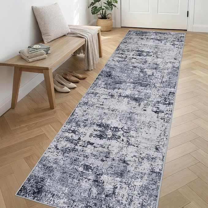 3x14 Washable Runner Rug：Modern Abstract Kitchen Soft Carpet Grey | - Image 3