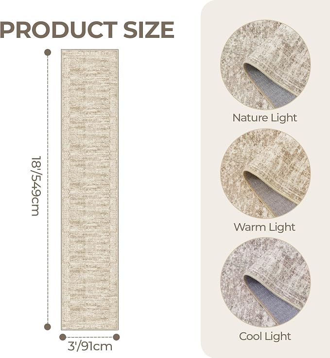 3x18 Runner Rug Non Slip, Washable Hallway Runner Rug, Living Room, Dining Room - Image 2